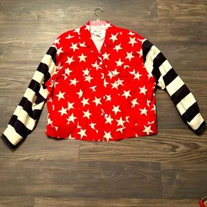 Vintage Silk Patriotic Country Western 8 Red White Blue Star jacket USA